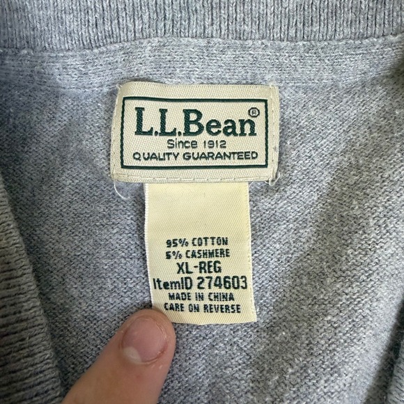 LL Bean Mens XL Gray Cotton Cashmere V-Neck Sweater 274603 - Picture 5 of 12